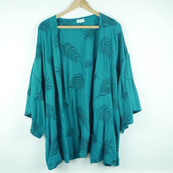 World Market O/S Kimono Topper Beach Cover Lounge Boho Embroidered Lagenlook - Picture 1 of 9